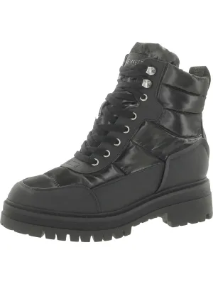 Womens Quilted Faux Fur Lined Combat & Lace-up Boots